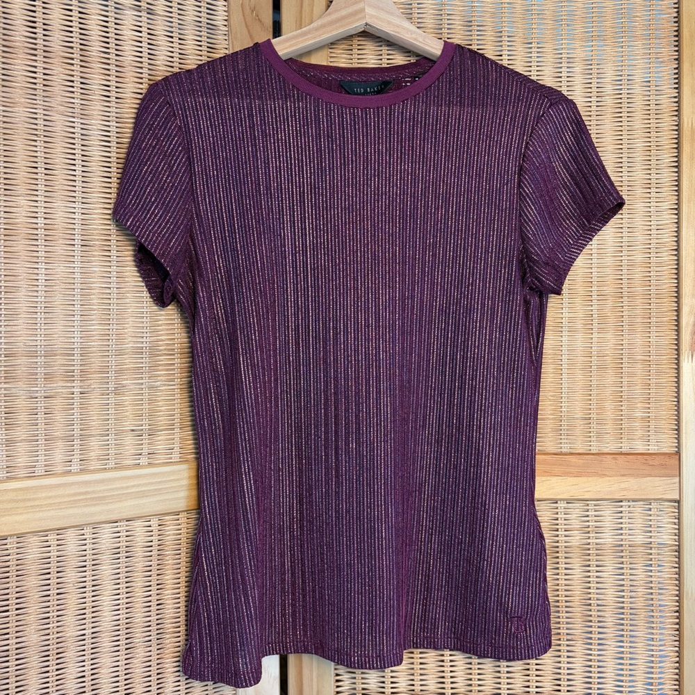 Ted Baker Women's Sweater in Rich Red with gold stripes size 2
